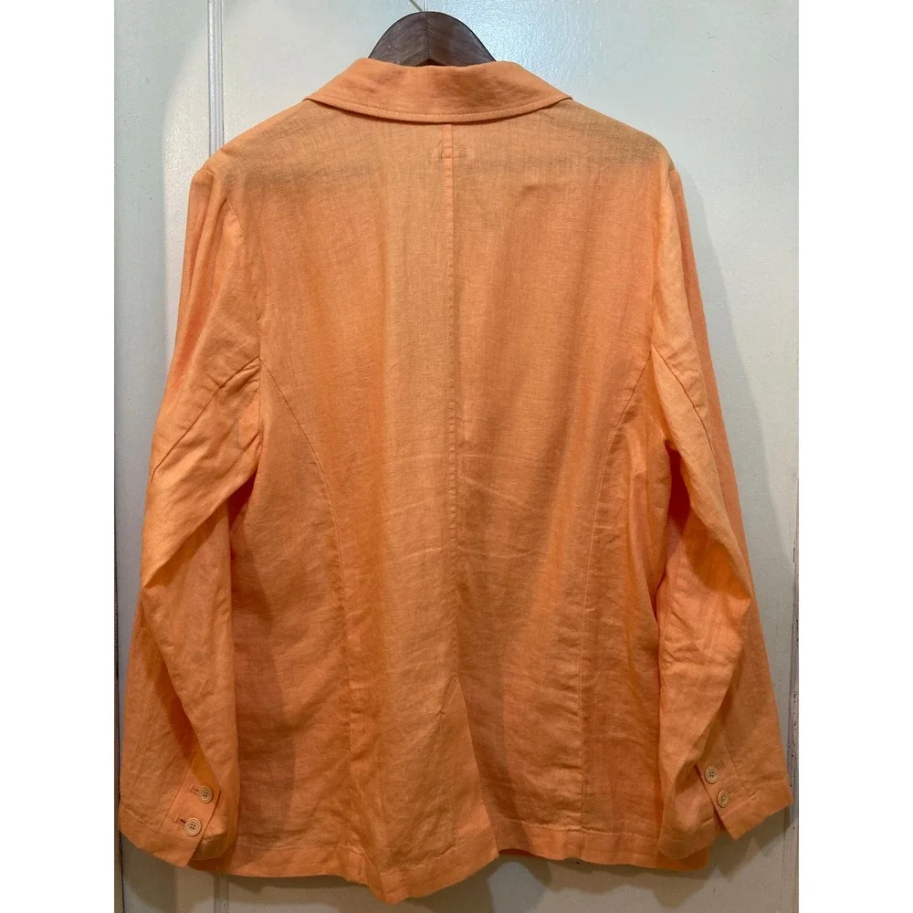 J. Jill Love Linen Blazer Wide Leg Crop Pants 2 Piece Suit Set XL Orange Coastal